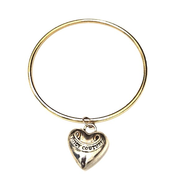 Juicy Couture Jewelry - Juicy Couture Gold Tone Bangle Bracelet Silver Tone Puffed Heart Charm
